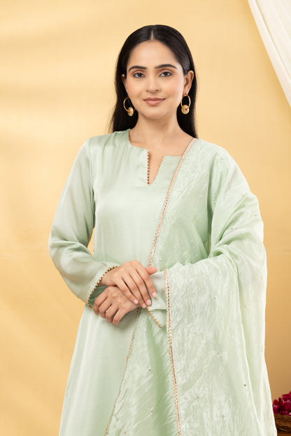 Saadgi  Fern Green Asymmetrical Suit Set