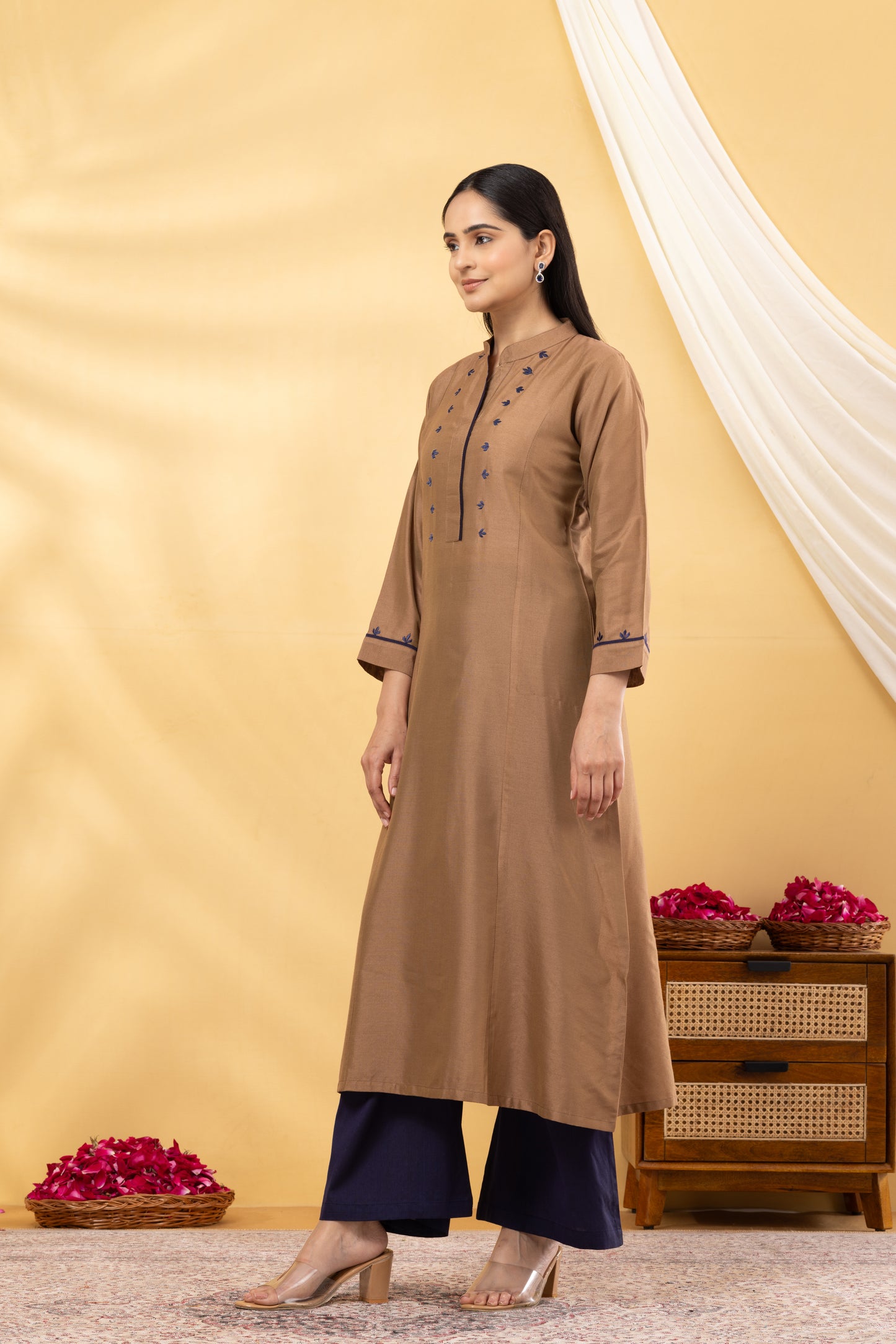 Saadgi  Warm Copper and Navy kurta Set