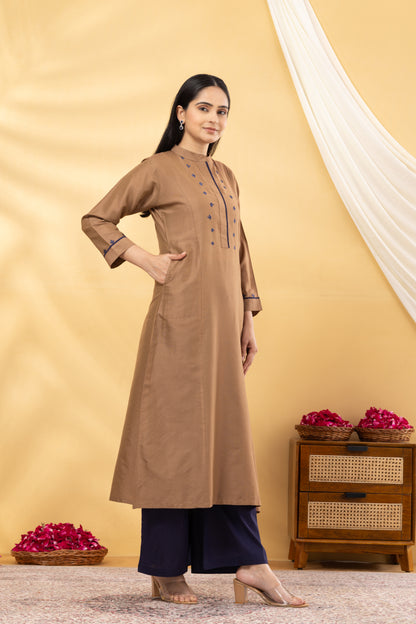 Saadgi  Warm Copper and Navy kurta Set