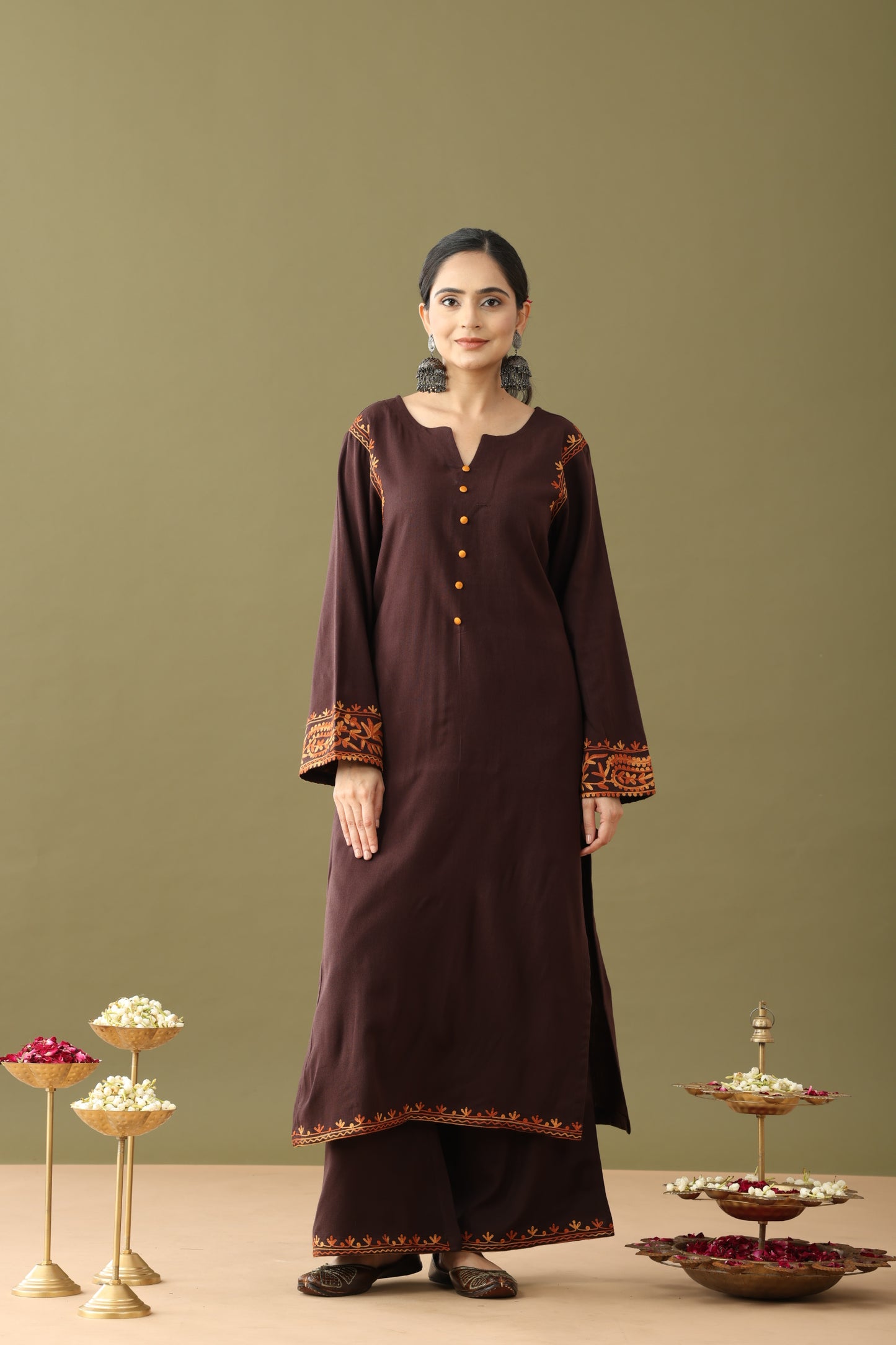 Utsaah Umber Mustard Aari Embroidery Kurta Set