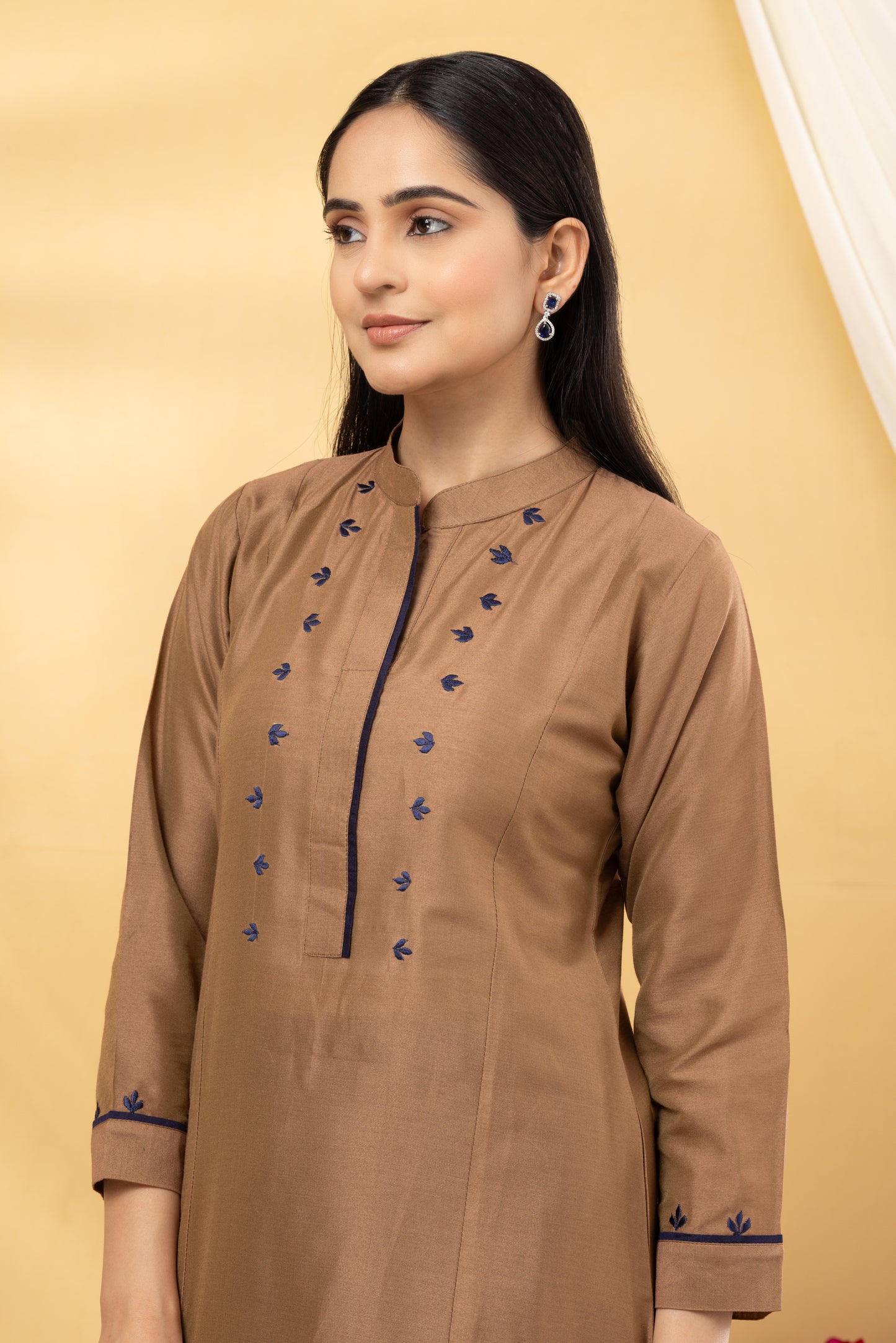 Saadgi  Warm Copper and Navy Embroidered Suit Set