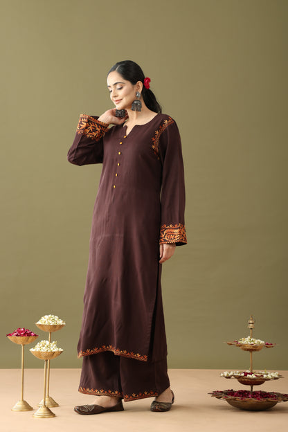 Utsaah Umber Mustard Aari Embroidery Kurta Set