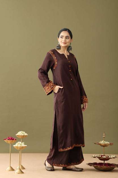 Utsaah Umber Mustard Aari Embroidery Kurta Set