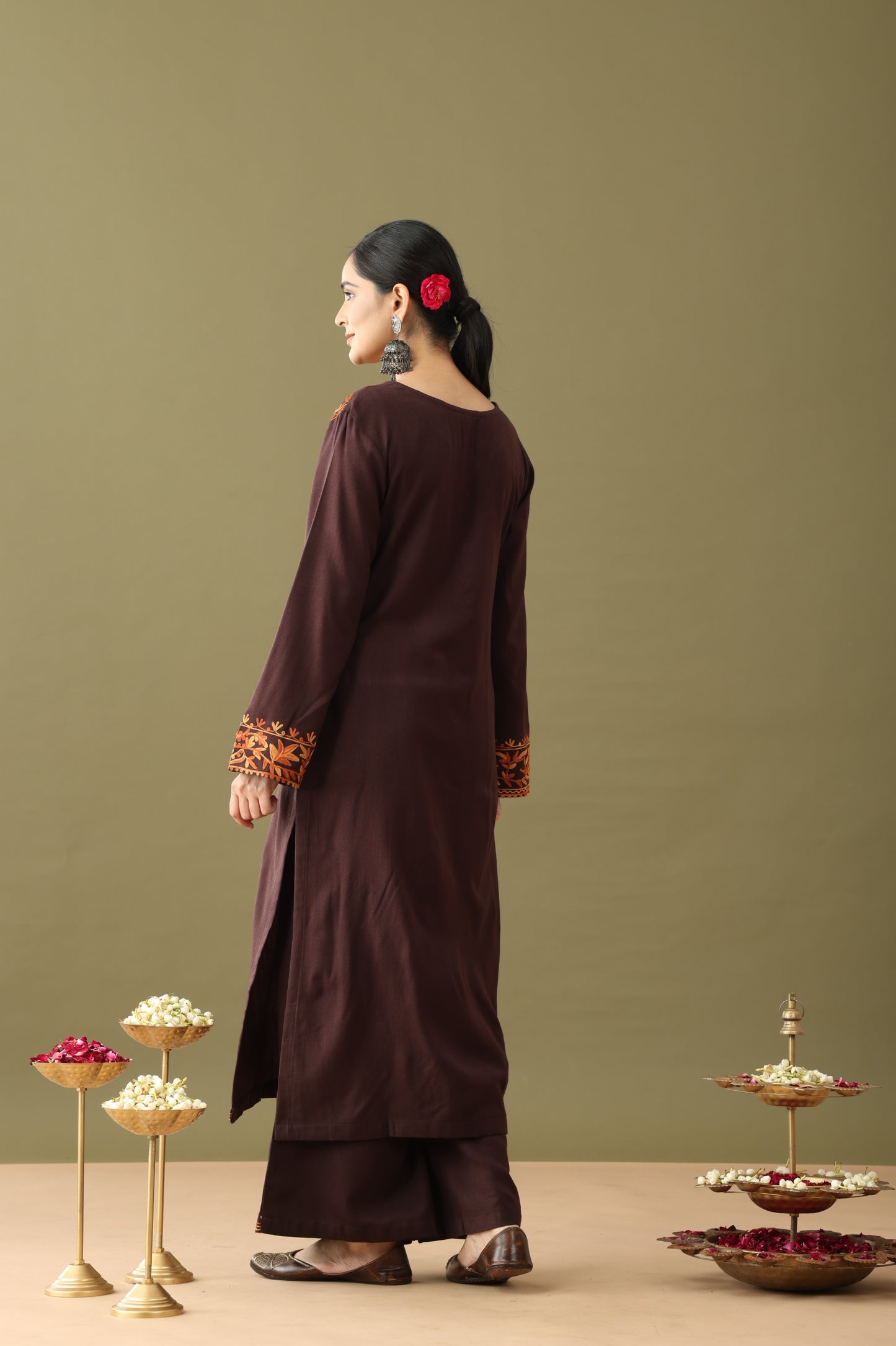 Utsaah Umber Mustard Aari Embroidery Kurta Set