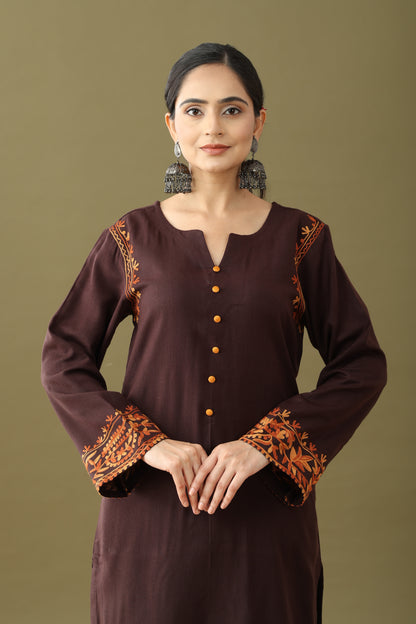 Utsaah Umber Mustard Aari Embroidery Kurta Set