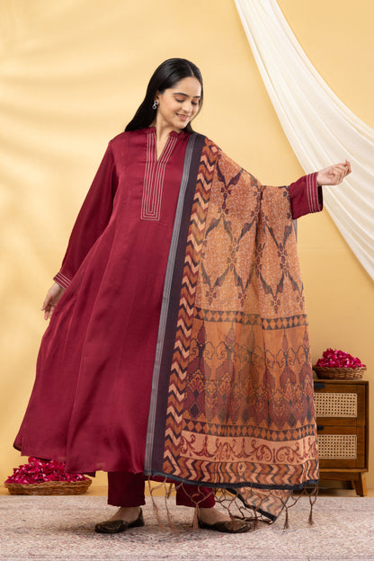 Saadgi  Deep Crimson Kalidar Suit Set