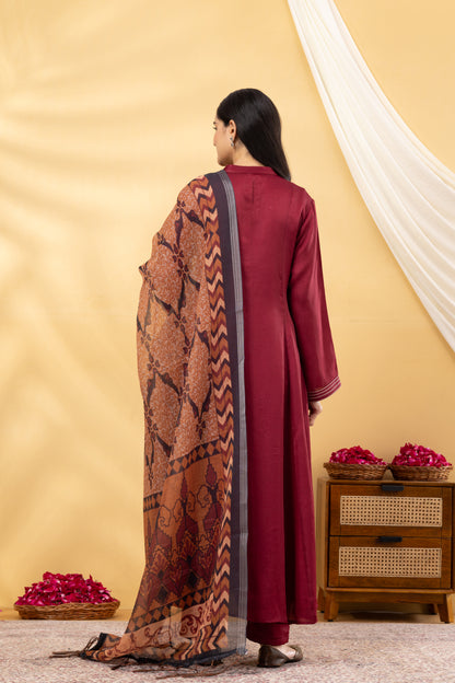 Saadgi  Deep Crimson Kalidar Suit Set