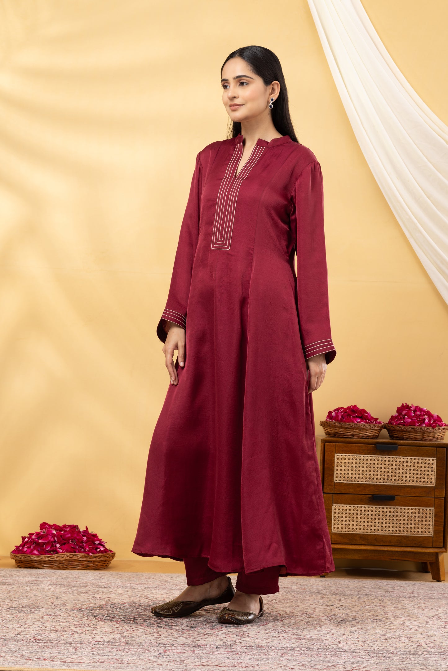 Saadgi  Deep Crimson Kalidar Kurta Set