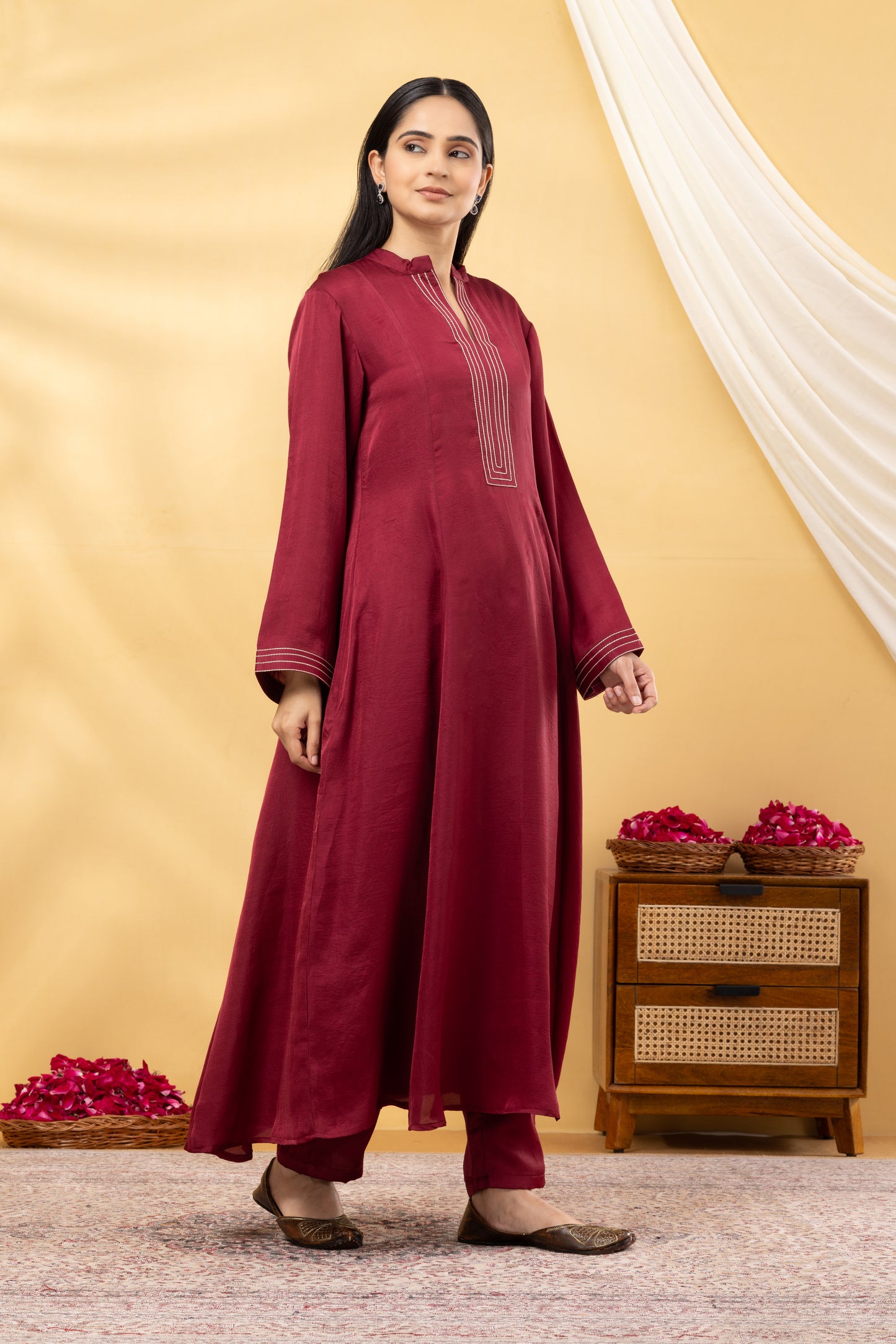 Saadgi  Deep Crimson Kalidar Kurta Set