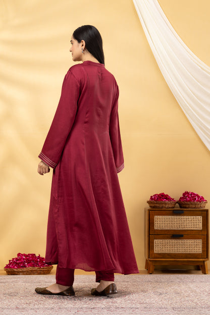 Saadgi  Deep Crimson Kalidar Kurta Set