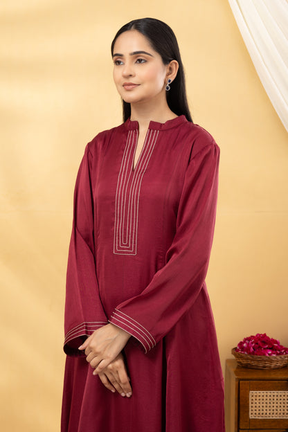 Saadgi  Deep Crimson Kalidar Kurta Set