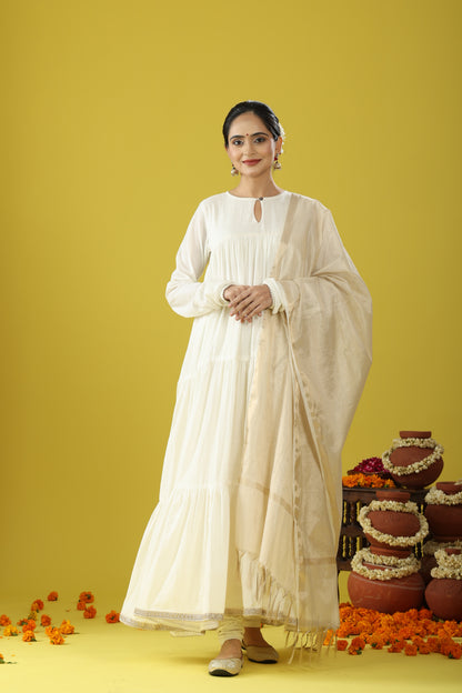 Utsaah Ivory Gathered Suit Set