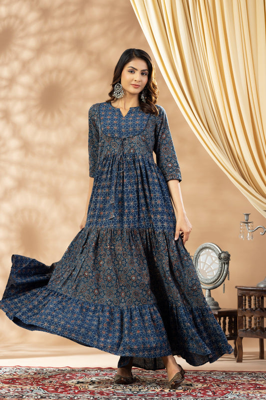 Umang Indigo Ajrakh Tier Dress