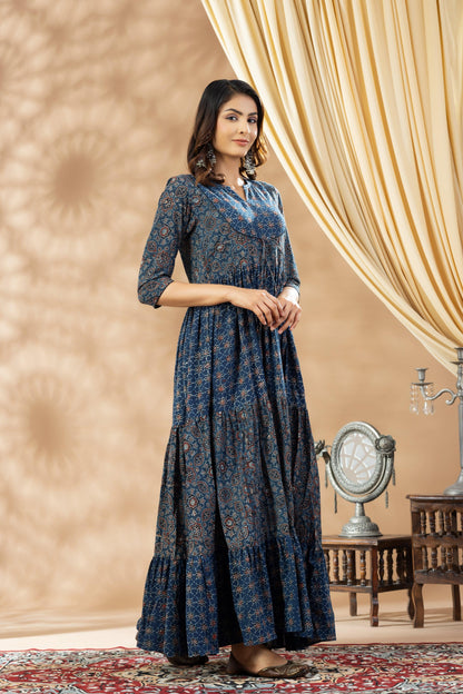 Umang Indigo Ajrakh Tier Dress