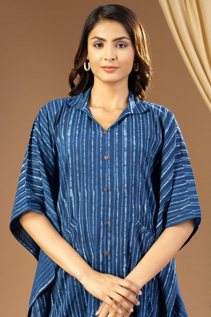 Umang Indigo Dabu Striped Kaftan