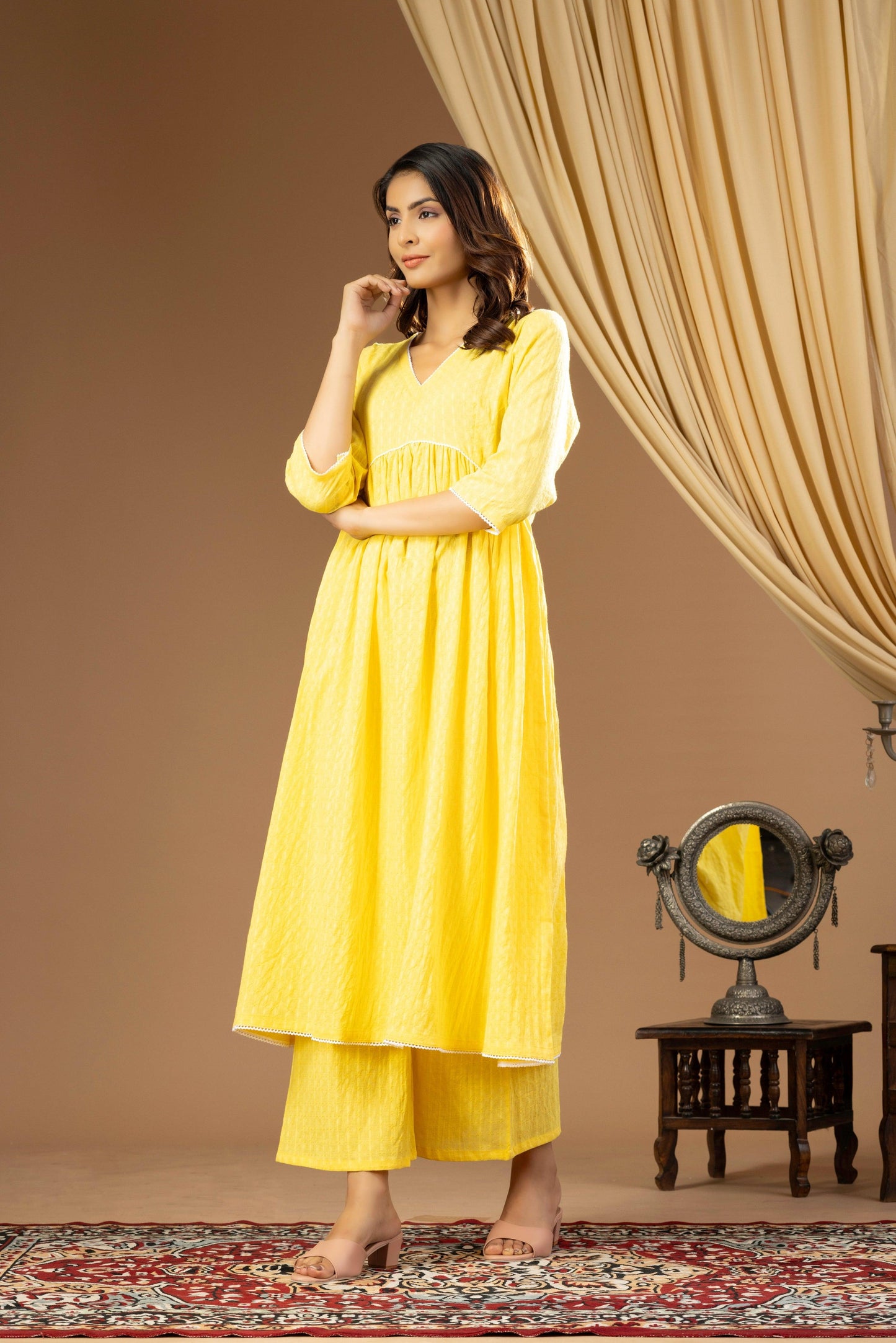 Umang Lemon Yellow Gathered Kurta Set