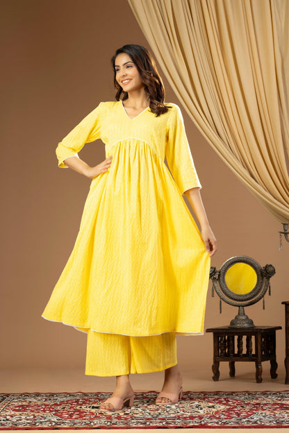 Umang Lemon Yellow Gathered Kurta Set