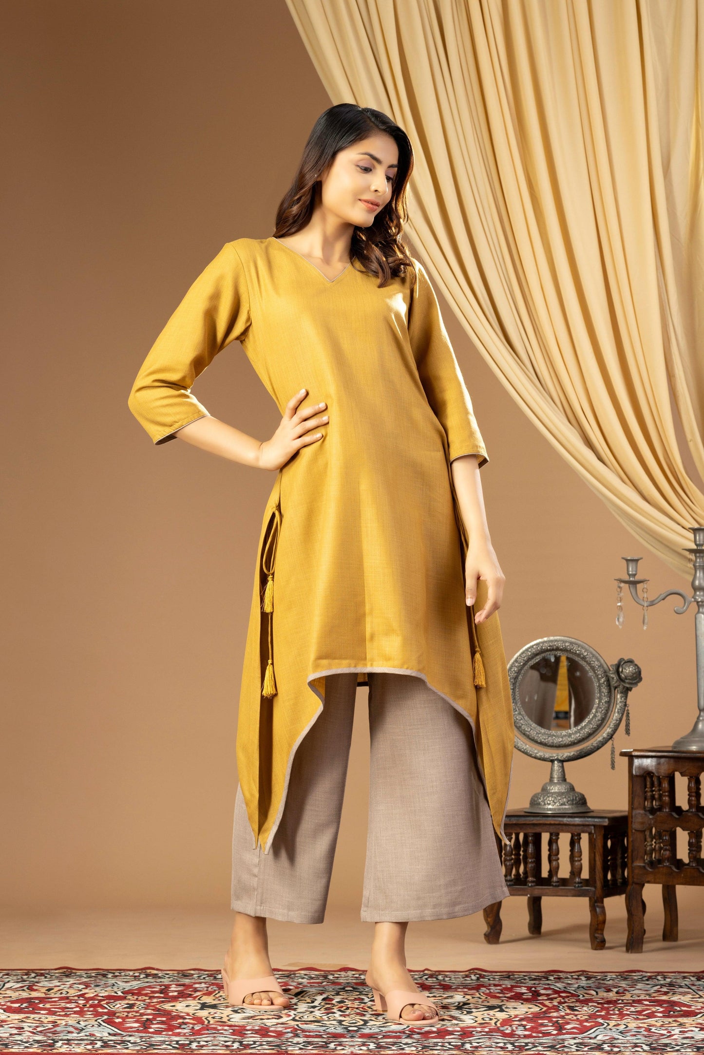 Umang Bronze And Grey Asymmetrical Kurta Set