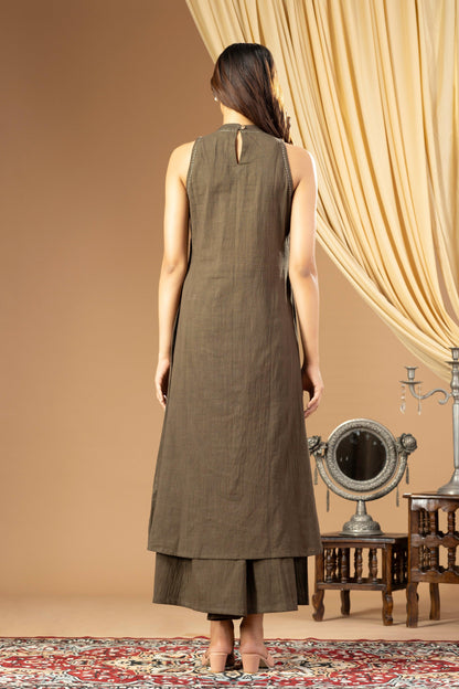 Aseel Dark Olive Green Halter Kurta Set