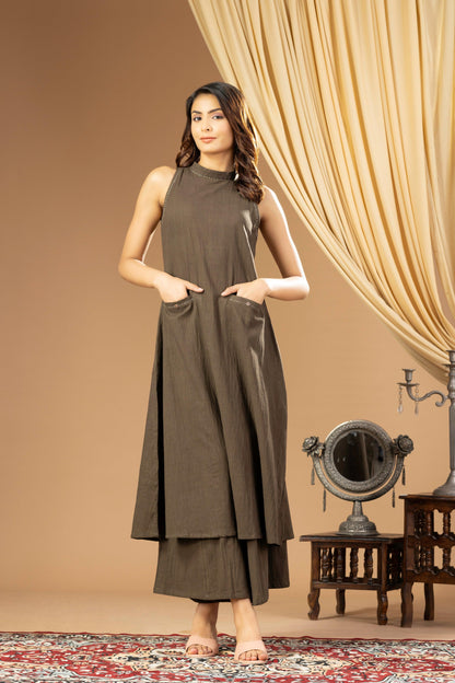 Aseel Dark Olive Green Halter Kurta Set