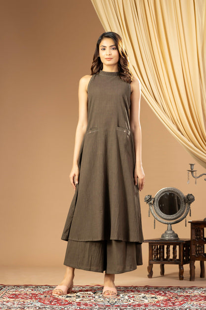 Aseel Dark Olive Green Halter Kurta Set