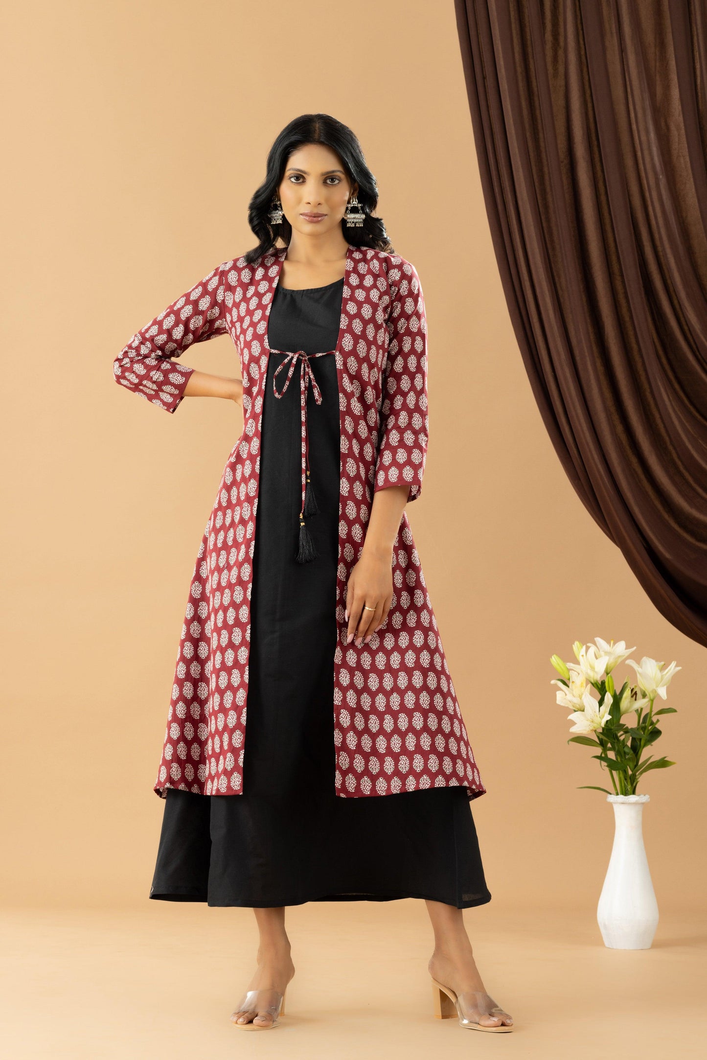 Bahaar Berry Block print shrug dress