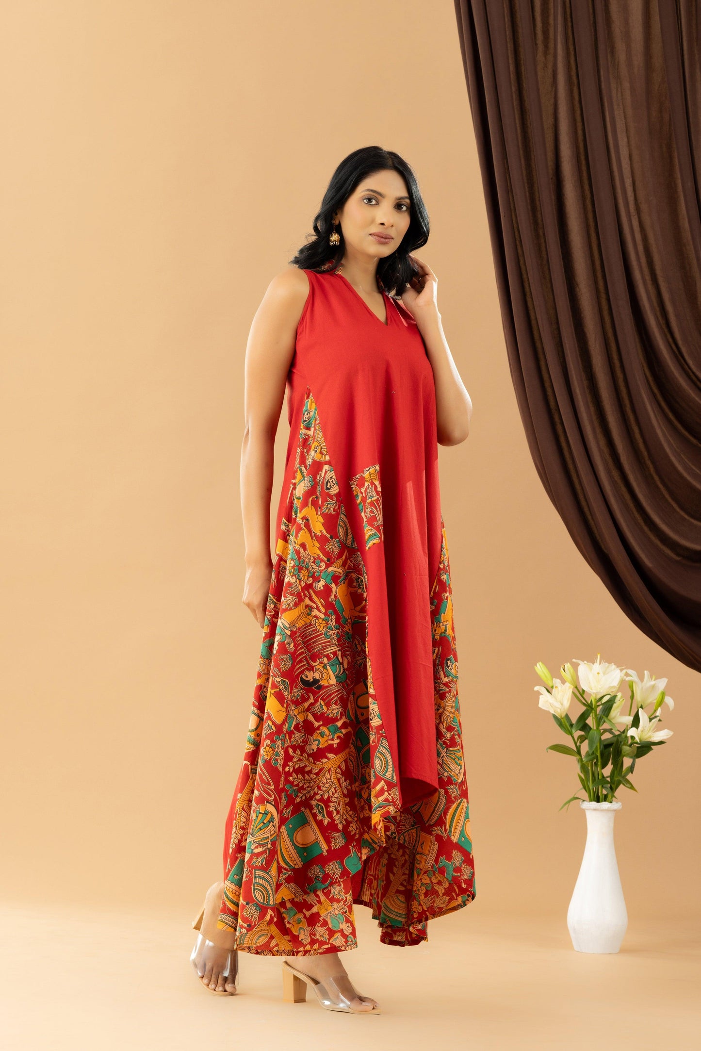 Bahaar Red Kalamkari Assymetrical Dress