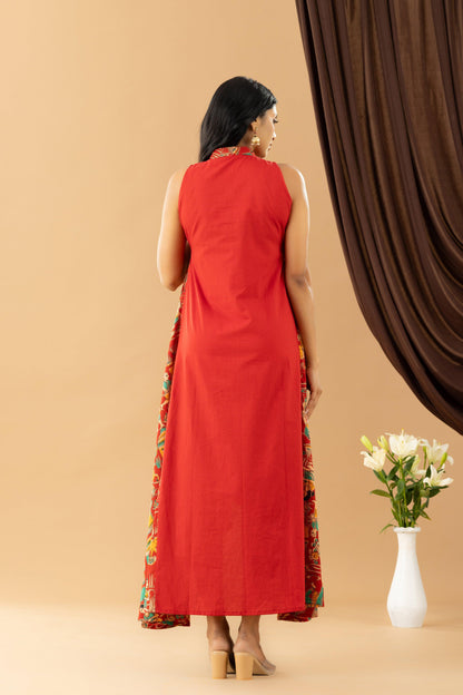 Bahaar Red Kalamkari Assymetrical Dress