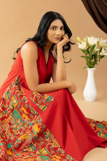 Bahaar Red Kalamkari Assymetrical Dress