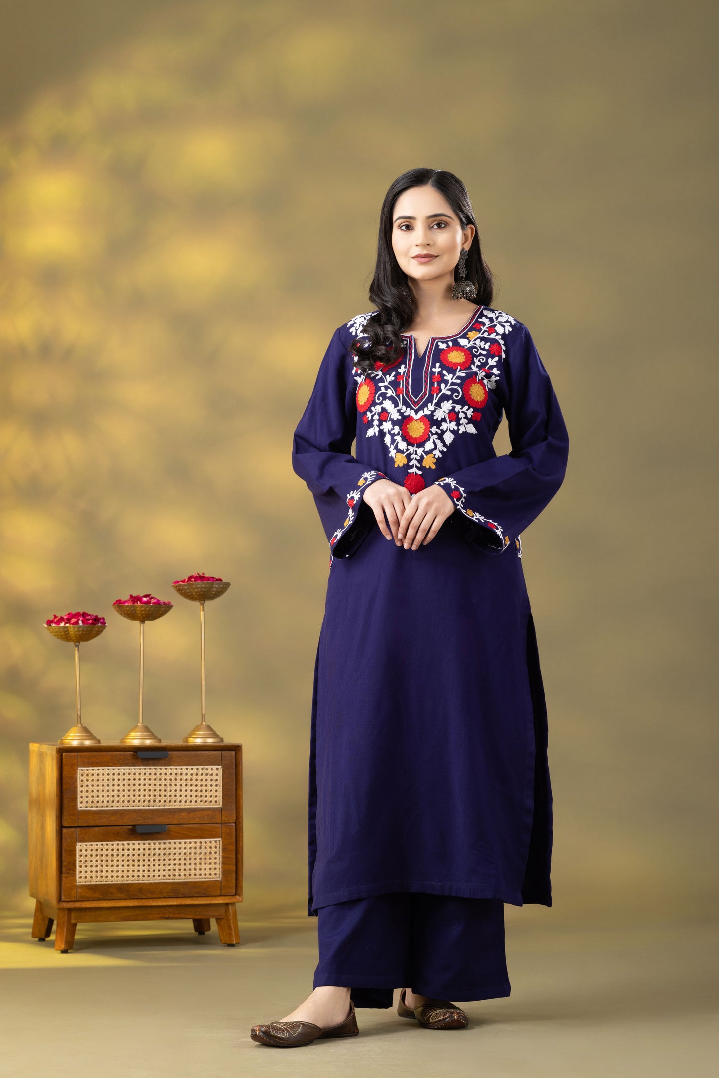 Utsaah Navy Woolen Multi Embroidery Kurta Set