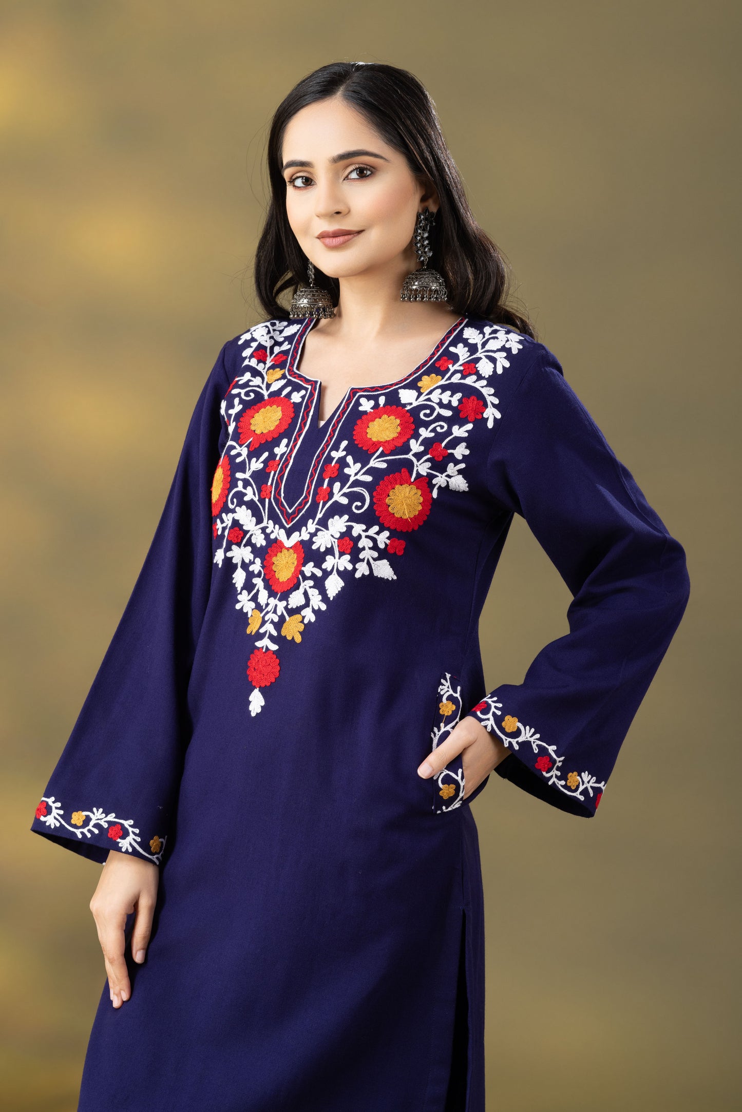 Utsaah Navy Woolen Multi Embroidery Kurta Set