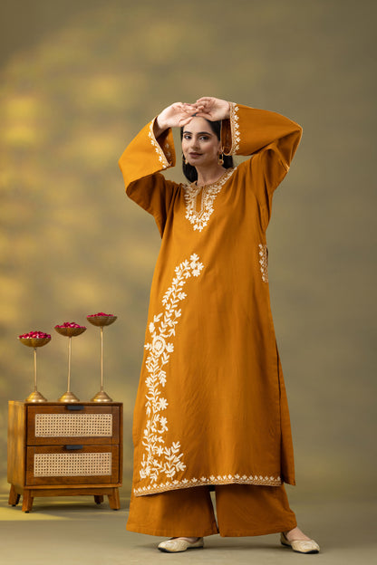 Utsaah Mustard Embroidered Phiran Set