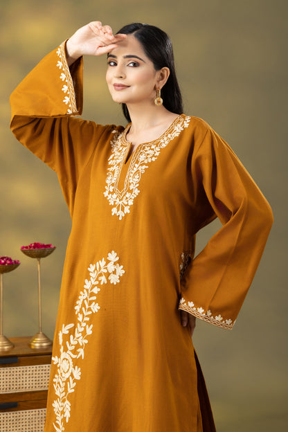 Utsaah Mustard Embroidered Phiran Set