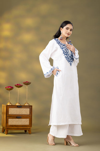 Utsaah White Embroidered Phiran Set