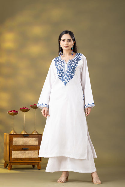 Utsaah White Embroidered Phiran Set