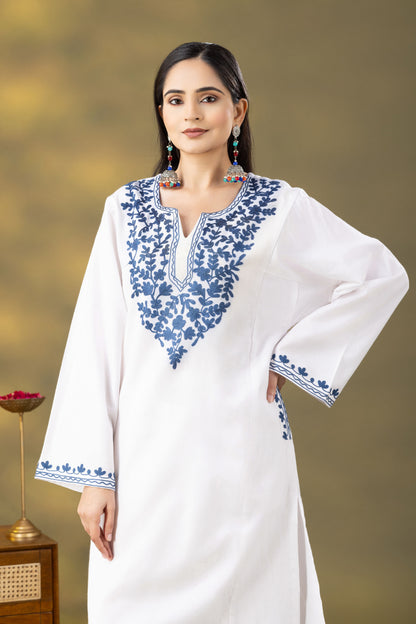 Utsaah White Embroidered Phiran Set