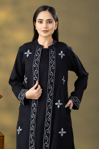 Utsaah Black Woolen Three Piece Set